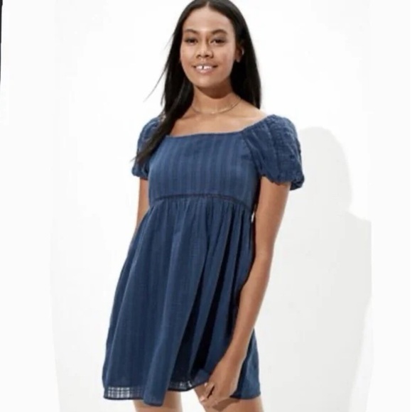 American Eagle Puff Sleeve Babydoll Cotton Dress - Picture 2 of 7